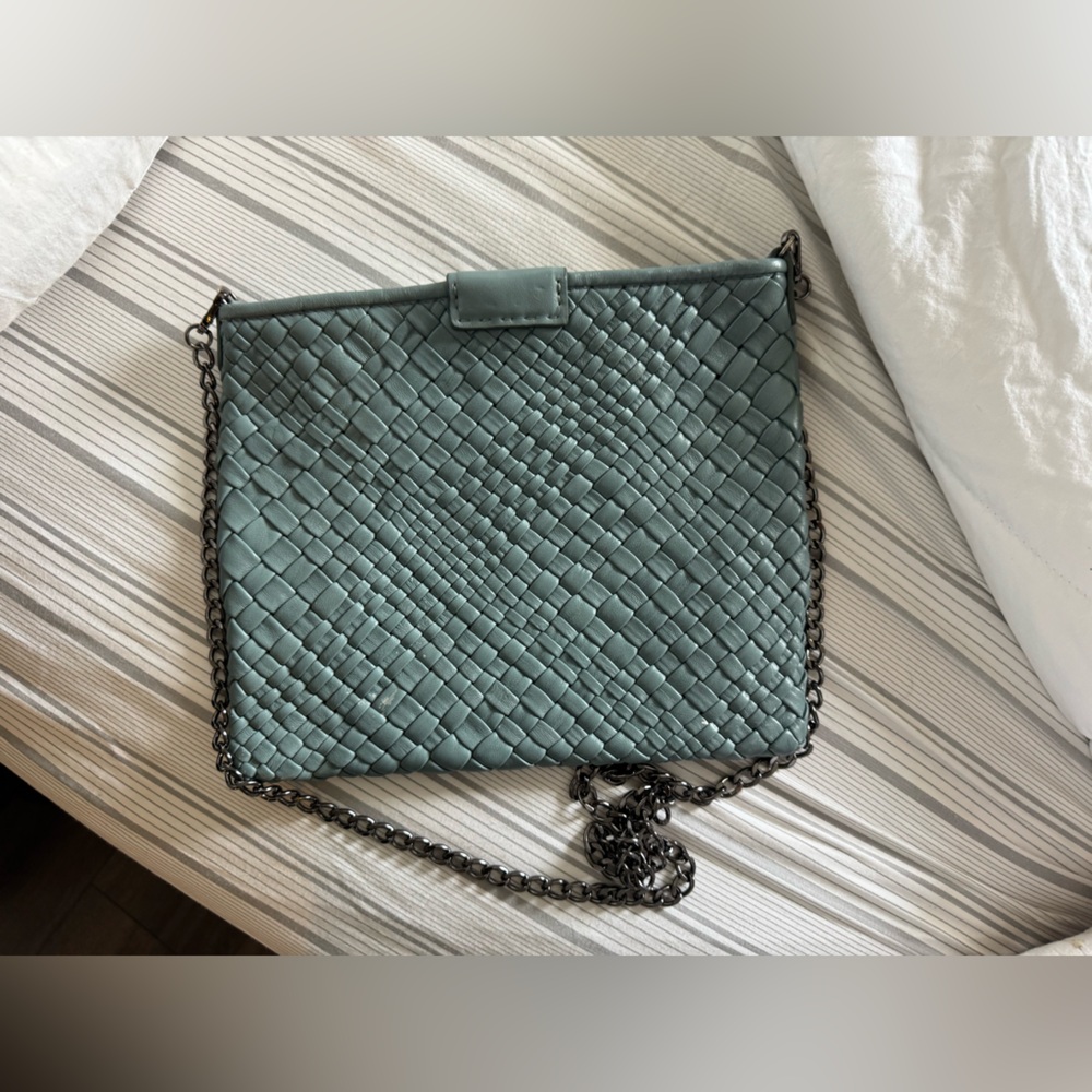 EUC FALOR Firenze ITALY-Hand Woven Blue Leather Crossbody/Clutch/Shoulder Bag